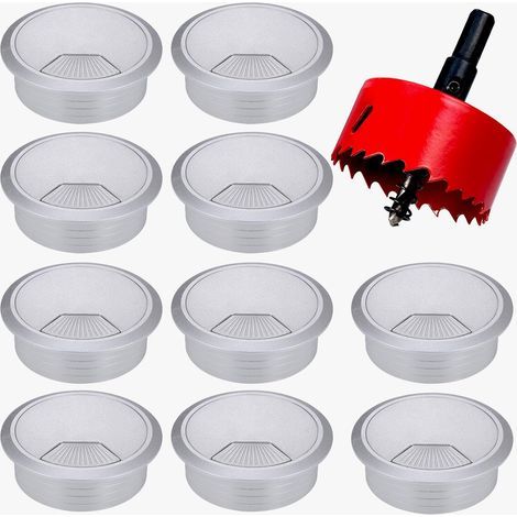 10 Passe-câble, 60mm, Plastique, Métal, Scie cloche, Bureau, Maison (1/5)