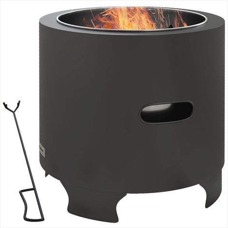 Brasero rond en métal sans fumée avec tisonnier 45 cm Noir (1/5)