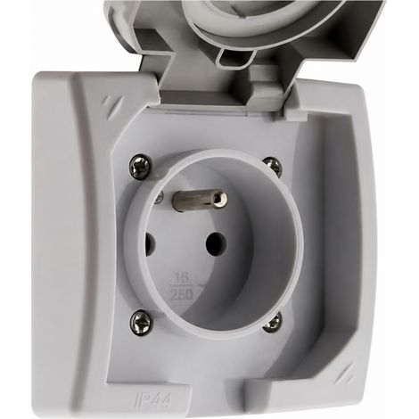 Prise 2P+T 16A grise encastrable étanche IP44 HBF TAMARIS (1/2)