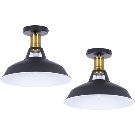 (2X) Plafones Vintage Retro (Negro) Plafones De Hierro Y Metal Plafones De Estilo Industrial E27 Para Iluminación Interior Dormitorio Restaurante