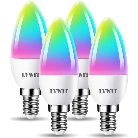 4.9W Ampoule Connectée E14, Lampe Smart Ampoule LED Bougie WIFI, Remplace 40W Ampoule Incandescent, Compatible avec et , 470Lm, Lot de 4 (1/5)