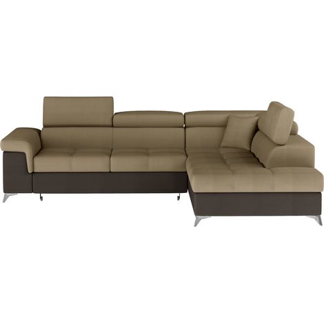 Canapé d'angle convertible PALAZZO 4 places marron clair et foncé – angle droit avec 1 coussin (1/5)