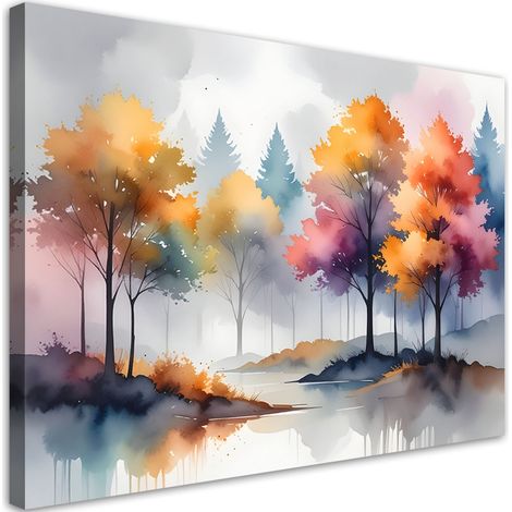 Tabelau sur Toile, Arbres colorés paysage pastel,30x20 (1/4)