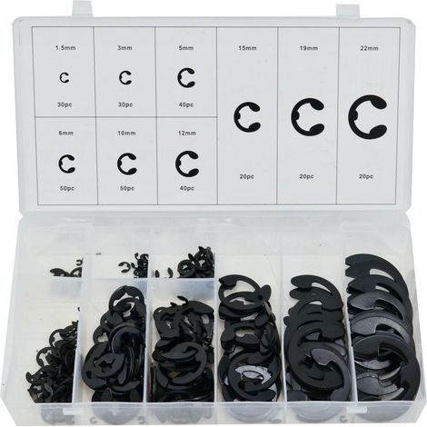 Juego de anillos Seeger E-Clip Silver, modelo S10534, 300 piezas, para vehículos y maquinaria, tamaños de 1,5 mm a 22 mm, ideal para mantenimiento y reparaciones