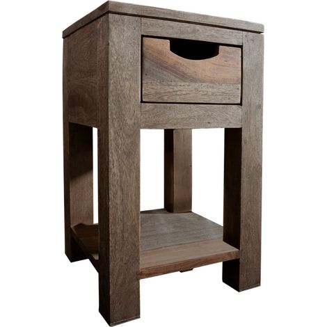 tavolo d'appoggio in legno di Sheesham / palissandro 29x29x50 grigio scuro oliato NATURE GREY 30