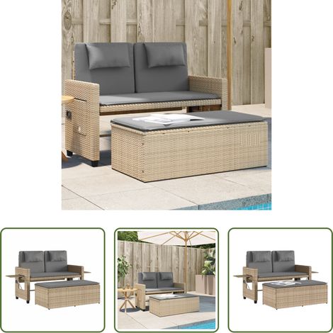Canapé-lit - Banc inclinable de jardin avec coussins beige résine tressée (1/5)