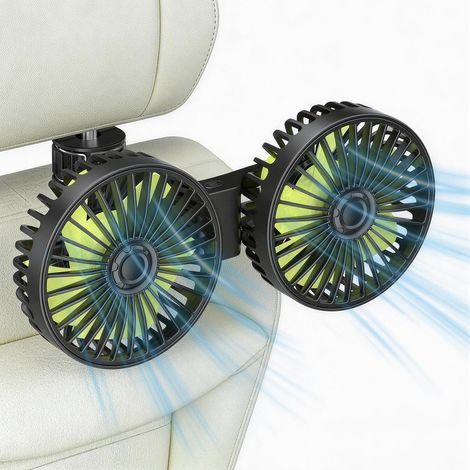 Ventilateur de voiture USB pour siège arrière, ventilateur de refroidissement pour deux voitures, rotation à 360°, berline, SUV、 Ventilateur portable à trois vitesses pour camping - cars et camions (1/5)