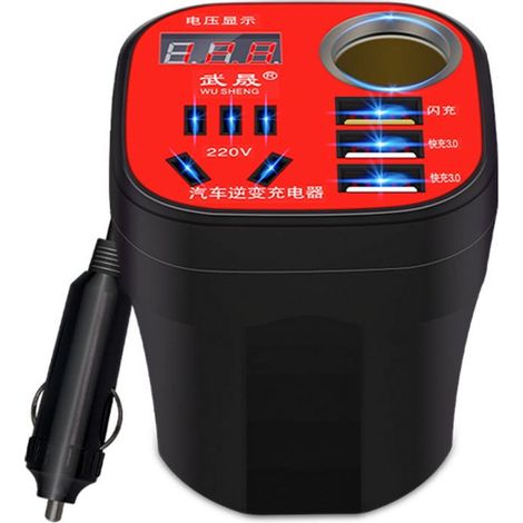 Convertisseur Courant Continu Alternatif - 12 V 24 V Vers 220 V - Prise Automobile Type Gobelet - 200 W - 2 Prises AC 220 V Et 3 Ports USB - Affichage LCD (1/5)