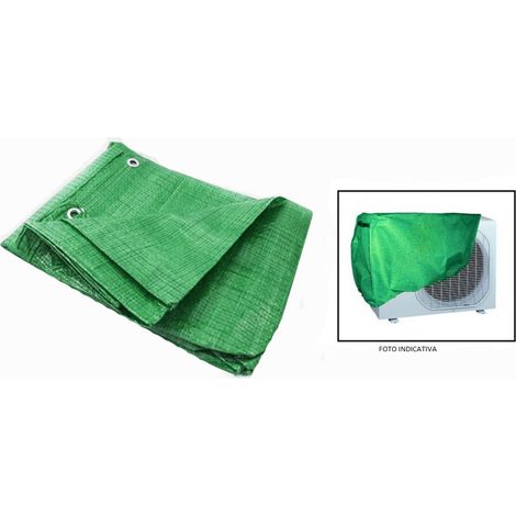 Telo protettivo occhiellato in pvc verde rettangolare per motore del condizionatore impermeabile 90x30x55cm (1/2)