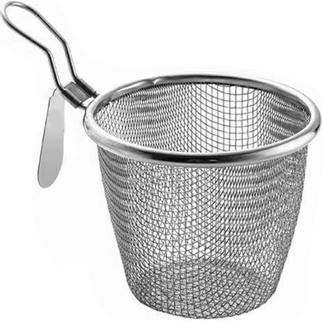 Panier à friture rond en acier inoxydable 304 avec poignée pour frites, rondelles d'oignon, poulet et pâtes