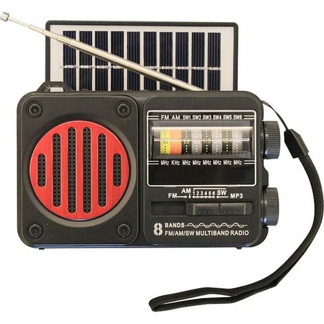 Radio portable (rouge) - Radio FM/AM solaire - Haut-parleur Bluetooth - Lampe torche - Lecteur de carte TF - Clé USB - Lecteur MP3 (1/5)