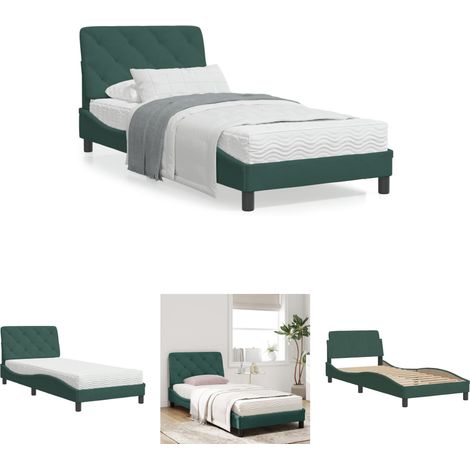 The Living Store Bett mit Matratze Dunkelgrün 90x200 cm Samt - Betten & Bettgestelle (1/5)
