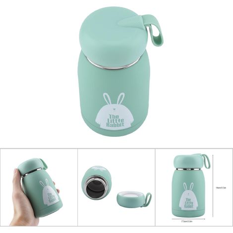 Isolierbecher aus Edelstahl mit niedlichem Hasenmotiv, grüne Wasserflasche für heiße/kalte Getränke (1/5)