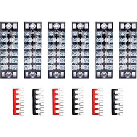 6 Pièces Bornier à Vis Double Rangée 6 Position + 6 Pièces Rouge et Noir Bande de Barrière Terminal Barrette de Jonction Pré-isolée (1/5)