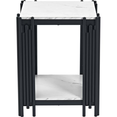 Table de chevet moderne avec 2 étagères en MDF effet marbre et cadre métal noir H55 x L43 x P40 cm (1/5)