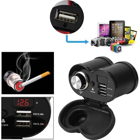 Dual-USB-Motorradladegerät 12V, wasserdicht, Lenkerhalterung, schwarz