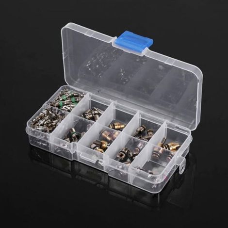 Noyaux de Valve de Réfrigération A/C R134a/R12, Assortiment de 102 Pièces de Noyaux de Tige de Valve avec Outil de Démontage (1/4)