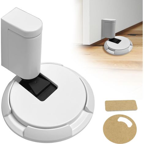 Cale Porte Sol,Arrêt de Porte en Métal,Réglable sans perçage, avec dos adhésif et vis pour butoirs de porte mécaniques (Blanc) (1/4)