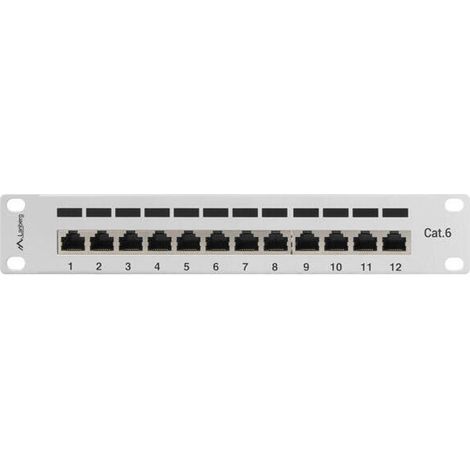 Rack de paneles de conexión de 12 puertos 1U 10" CAT.6 FTP con organizador, blindado, gris (1/2)