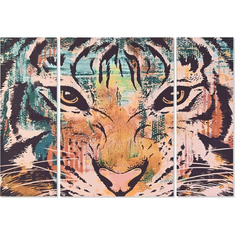 Tableau Félins, Tigre Coloré pour Intérieur Sauvage - Orange verte tigrée à effet artistique