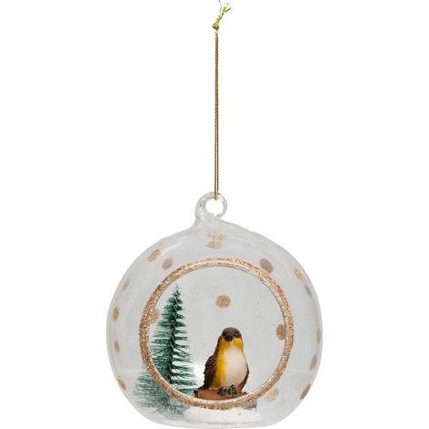 BDN VERRE 100MM OISEAU MARRON - Feeric lights & christmas