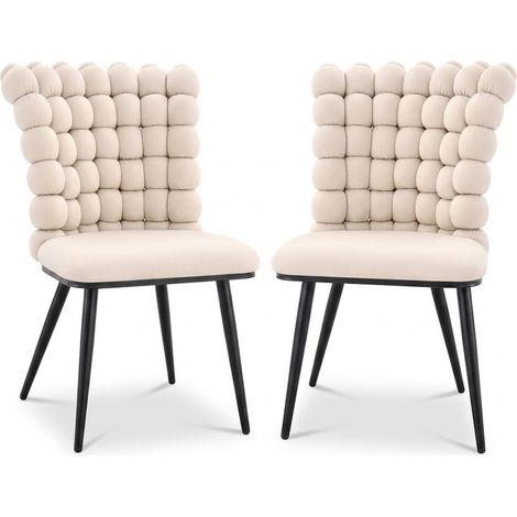 Set aus 2 cremefarbenen Samtstühlen mit schwarzen Metallbeinen, Kugeldesign (1/5)