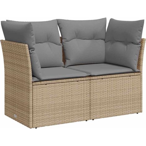 Maison Exclusive - Gartensofa mit Kissen 2-Sitzer Beige Poly Ratt