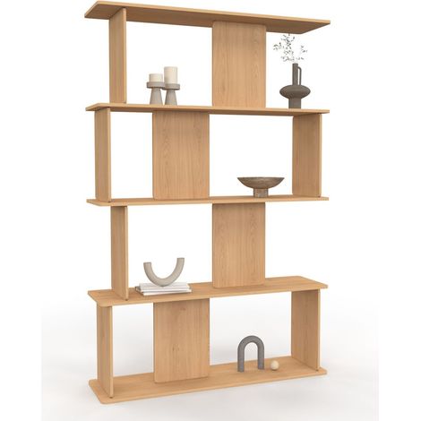 Regal mit 4 Ebenen japandi CAPUCINE asymmetrisch in Buchenholzoptik abgerundetes Design