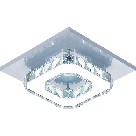Plafonnier LED en cristal, lustre cristal 12 W, plafonnier moderne carré, lampe de plafond pour couloir chambre à coucher, diamètre 20 cm, 6 500 K, lumière blanche froide (1/5)