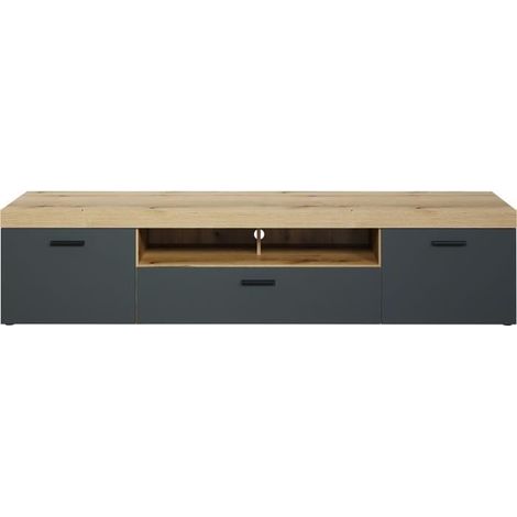 Meuble TV - Tyler - Urbain - En panneaux de particules - Gris anthracite mat / chene miel - 230 x 52 x 52 cm - Trendteam (1/5)