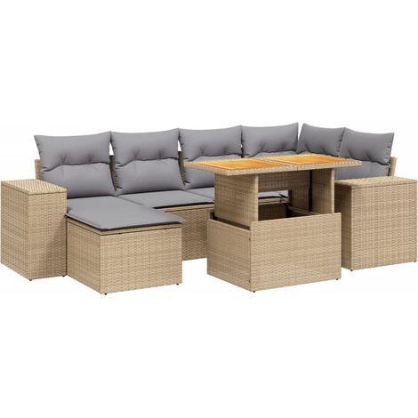 Salon de jardin avec coussins 7 pcs Mobilier de jardin beige résine tressée (1/5)