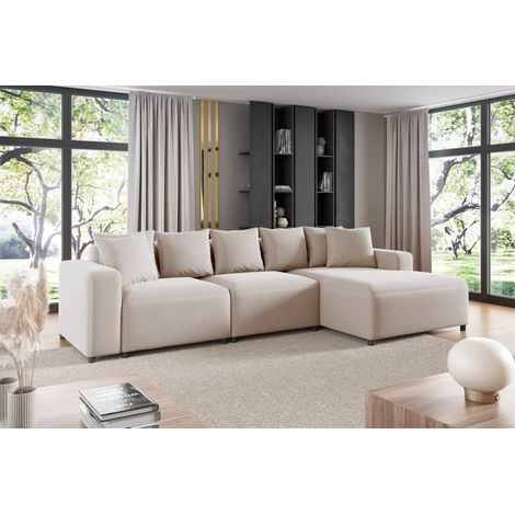 Ecksofa Designersofa Sofa MEGAN in Stoff Salvador Hellbeige Ottomane Rechts (1/2)