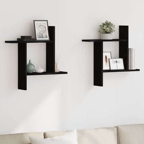 Wall Shelves 2 pcs Black Oak 50x12x50 cm Engineered Wood vidaXL (1/5)