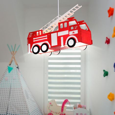Globo – Lampe suspendue camion de pompiers rouge – 2 douilles E27 – Dimensions 43x13,5x28 cm – Hauteur totale 120 cm – 15726 (1/9)