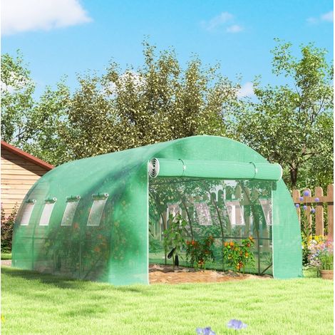 Bâche de serre de remplacement 400 x 300 x 200 cm en polyéthylène vert OKMYHOME (1/5)