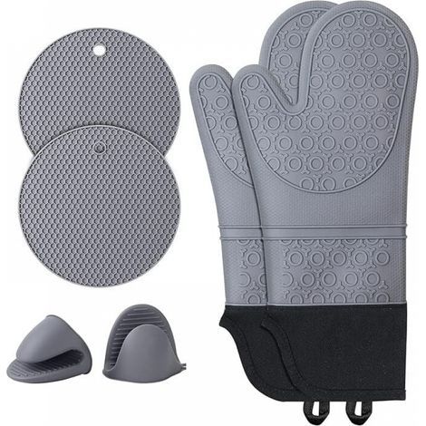 Oven Mitts, Pot Holders, Oven Gloves, Silicone: Heat Resistant up to 230°C - 2 Oven Mitts (1/5)