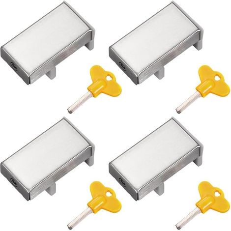 Lot de 4 verrous de fenêtre coulissants réglables en acier inoxydable, sécurité enfant pour la sécurité de la maison, avec clés de montage