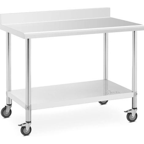 Royal Catering – Table de travail murale sur roulettes – Acier inoxydable – 120 x 60 cm – Capacité 158 kg – 4 roulettes avec freins (1/6)