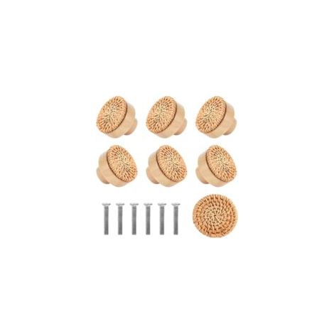 Set di 7 pomelli in rattan e legno fatti a mano per cassettiere e armadi - Crezuo