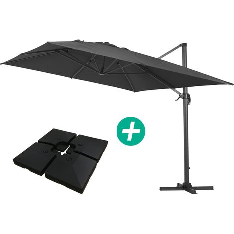 Ombrellone decentrato in alluminio SUN 4 - Rettangolare - 3 x 4 m - Nero - Piastrelle incluse