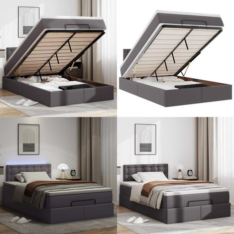 Ottoman-Bett mit Matratzen & LEDs Grau 120x190 cm Kunstleder - LED-Beleuchtung - Matratze