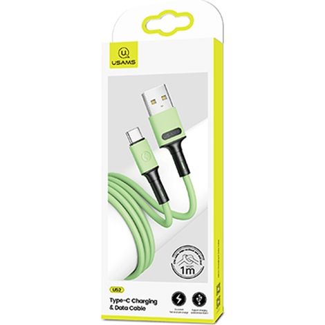 Cavo USB-C USAMS da 1 m per ricarica rapida, colore verde.