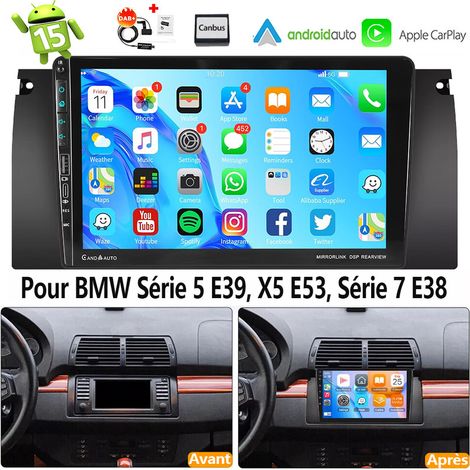 Autoradio Android 15 CarPlay pour BMW Série 5 E39, X5 E53 et Série 7 E38 : navigation GPS, RDS, Bluetooth, USB Type-C, DAB+ (en option) - 1+32G DAB+