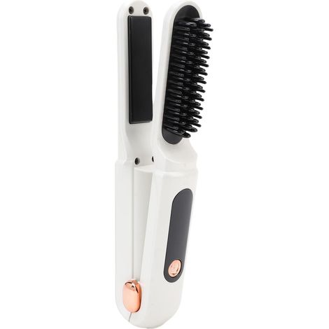 Brosse à Lisser Fil 60 W, Peigne à Lisser et Bigoudi 2 en 1 avec Affichage Numérique, Batterie 3500 MAh pour les Coiffures Quotidiennes (WHITE) (1/5)