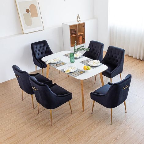 DYHOME Chaises de salle à manger (lot de 6) Chaises de salle à manger en velours Pieds dorés Noir Charge maximale 150kg (1/4)
