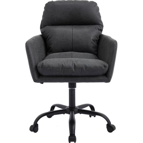 Chaise de bureau en cuir PU avec base noire, hauteur réglable (1/5)