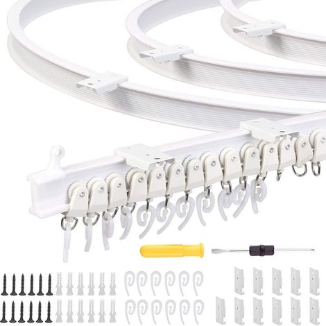 Ceiling Curtain Track Kit, 3M Bendable Ceiling Track, Flexible Curtain Track with 26 Curtain Hooks and 26 Pulleys for Home Bedroom Window Bathroom Office, White (1/5)