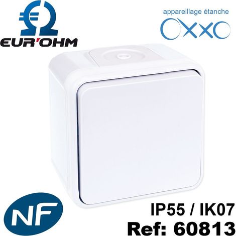 Interrupteur étanche bouton poussoir en saillie IP55 - Couleur - Blanc : Bouton poussoir 10A étanche IP55 saillie NF