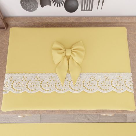 Cache Plaque de Cuisson avec Dentelle de Saint-Gall 50x70 cm, Protection Plaque Induction et a Gaz en Coton, Jaune, Accessoires De Cuisine (1/5)