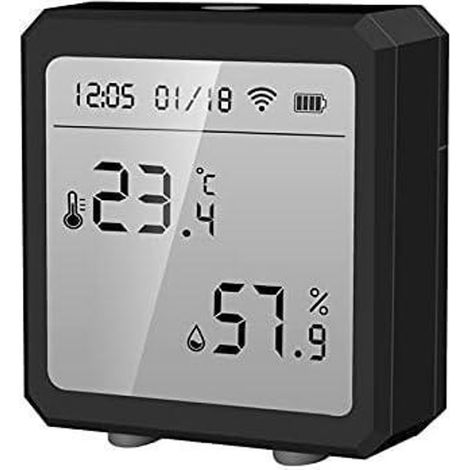 Thermomètre Hygromètre WiFi intelligent + Capteur Bluetooth de température et d'humidité, écran rétroéclairé intérieur/extérieur, contrôle via application Tuya (Noir) (1/5)